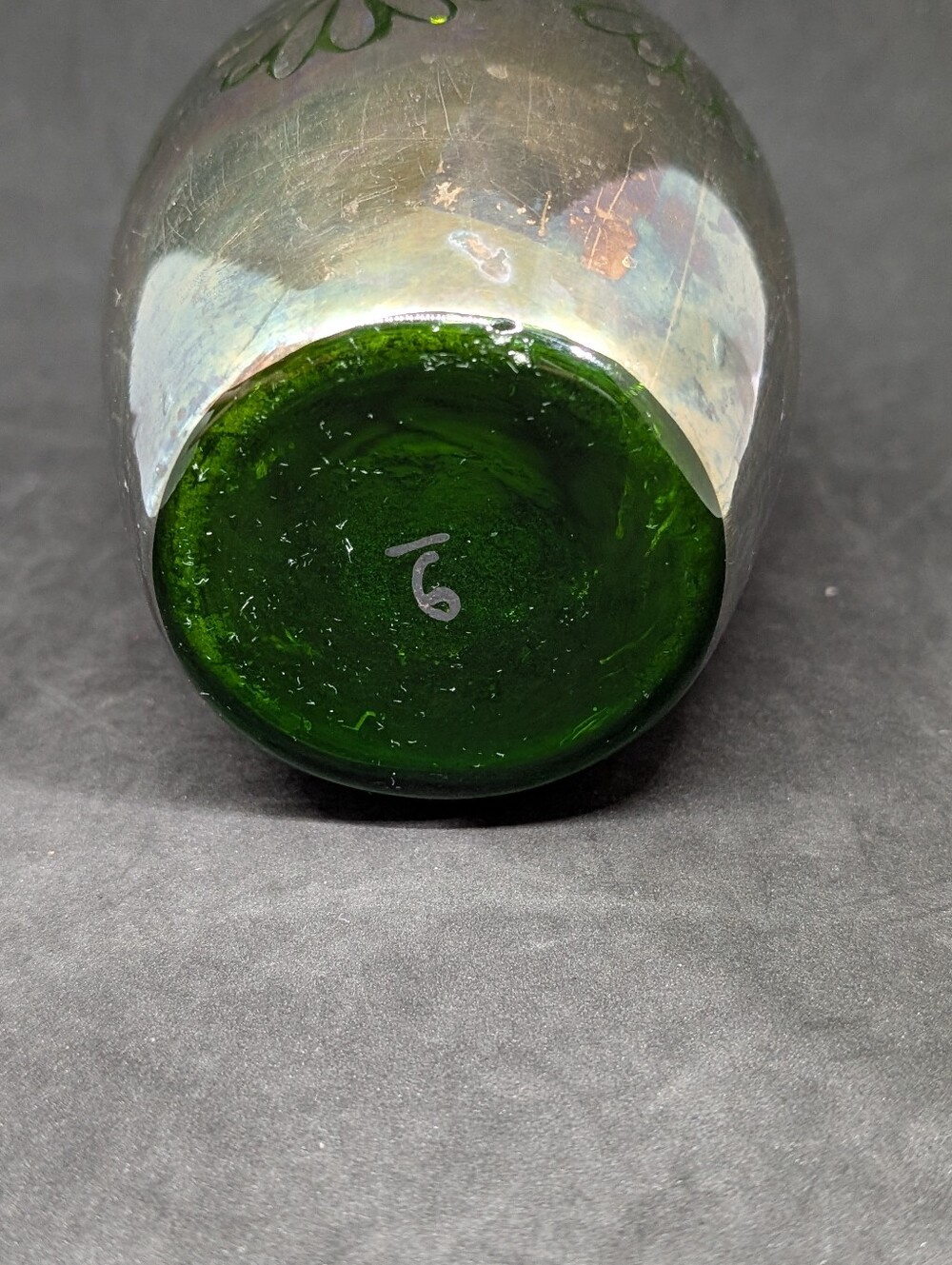 Vtg Silver Overlay Green Glass Decanter Bottle - Picture 8 of 12